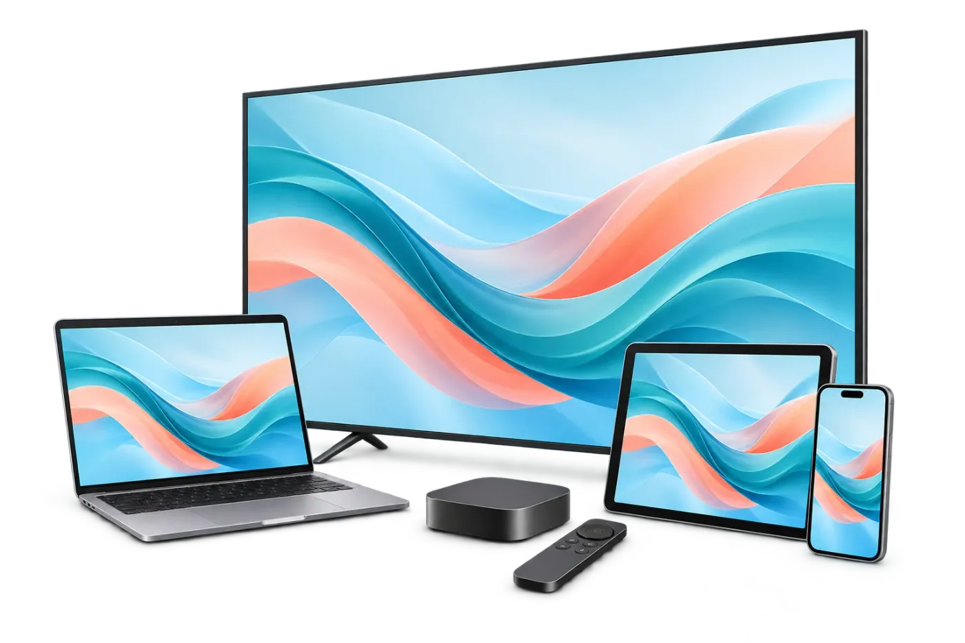 A TV, computer, tablet and phone for compatible player apps